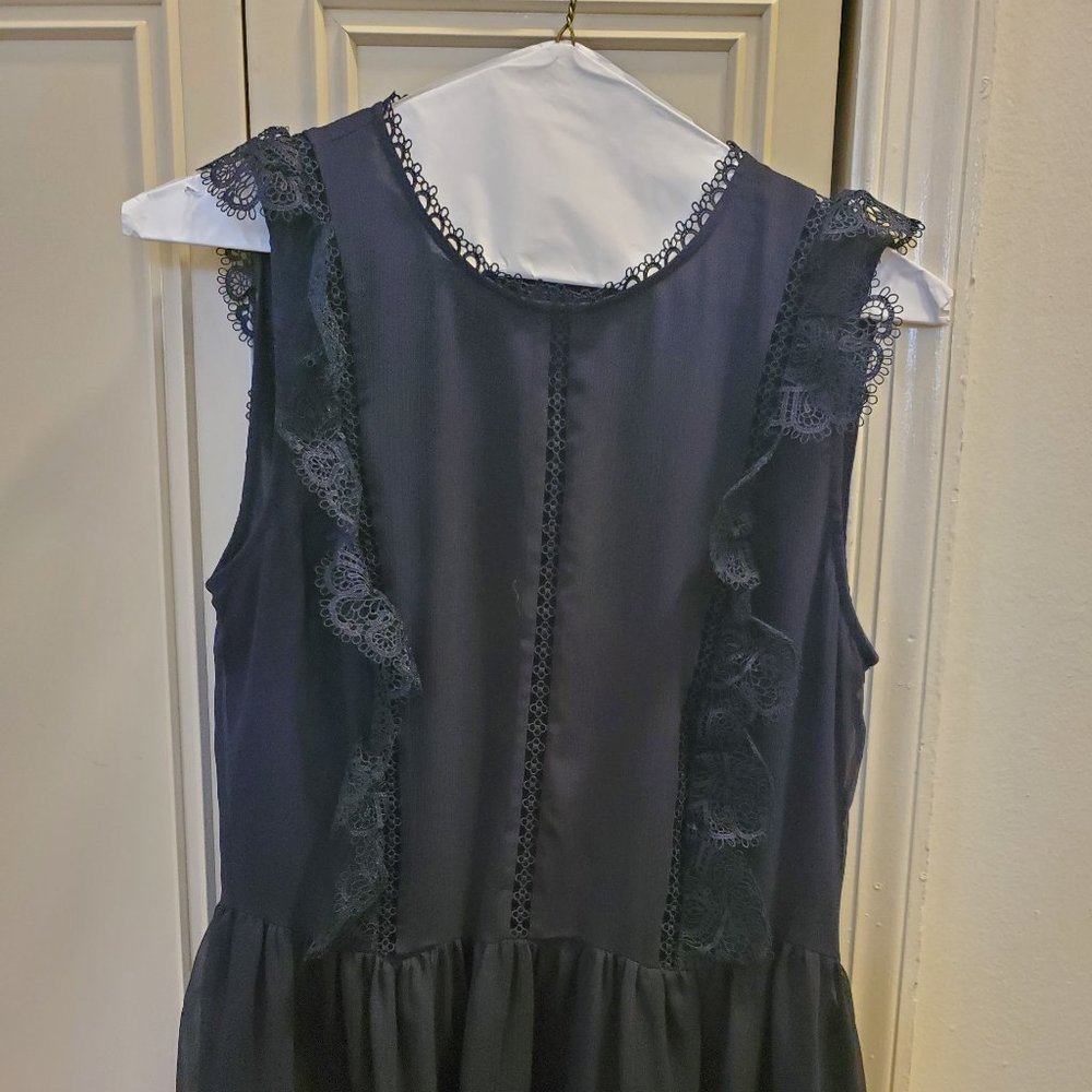 Navy Sleeveless Blouse with Lace